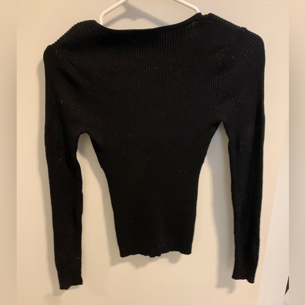 GUESS Black Ribbed Knit Rhinestone Zip-Up Cardigan Top - XS - Picture 8 of 10